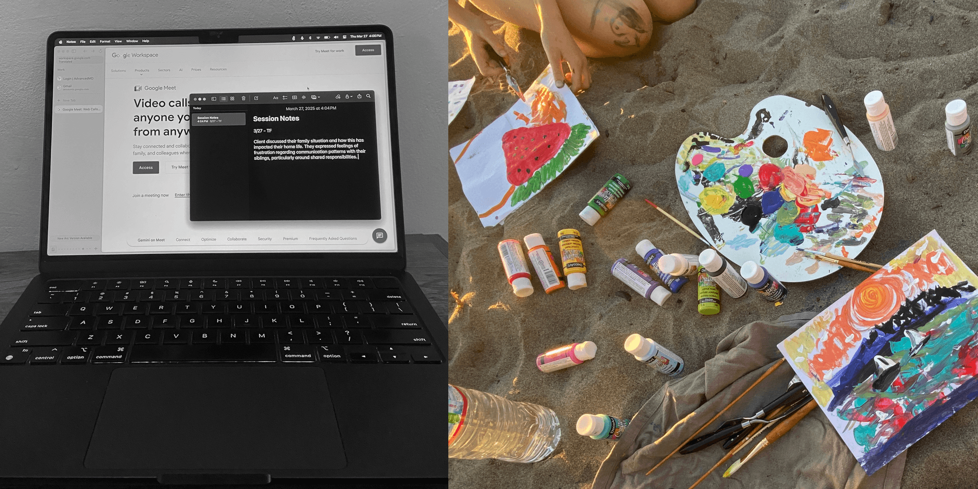 Therapist working vs relaxing