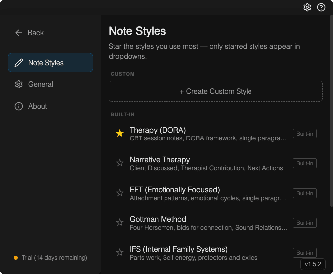 Note style and prompt settings